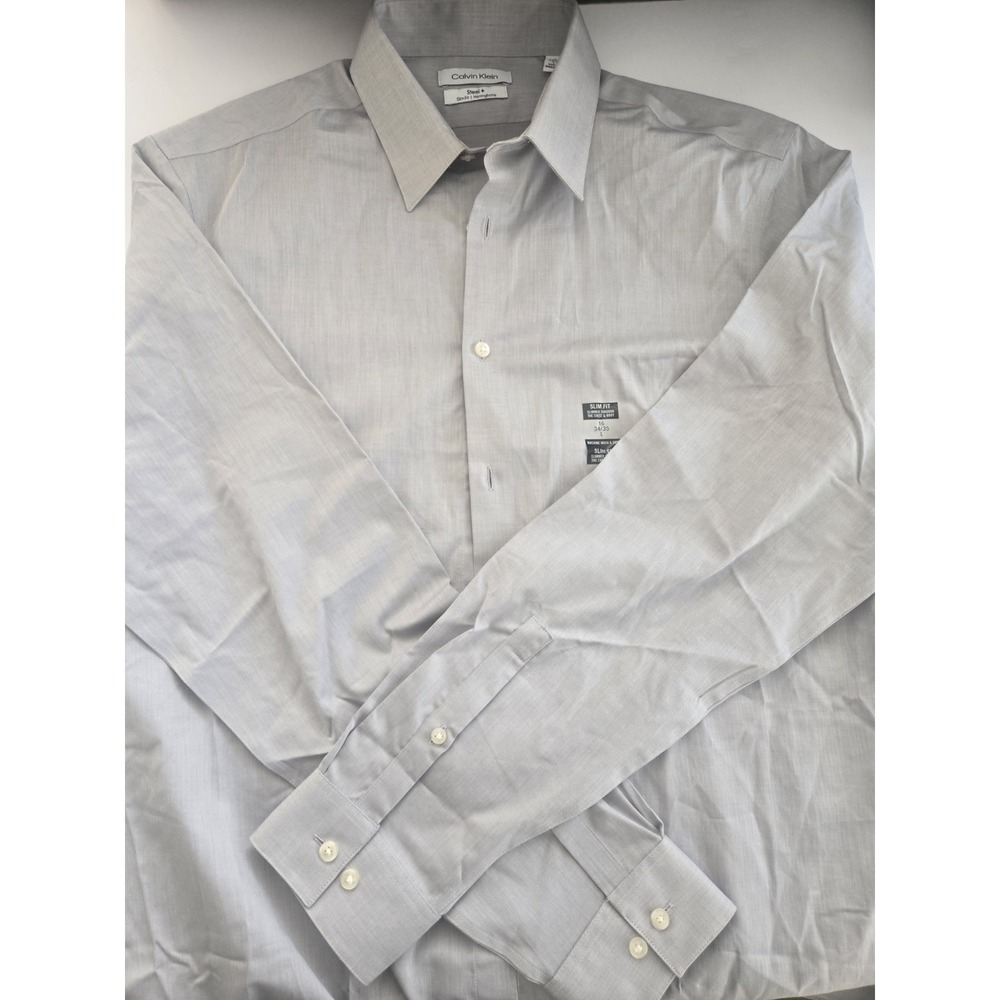 NWT Calvin Klein Steel Dress Shirt 16 34/35 Smoke Gray Herringbone MSRP $80